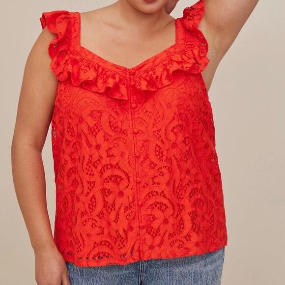 Torrid Orange Lace Ruffle Collar Button Front Sleeveless Top Size 2X - Picture 9 of 10